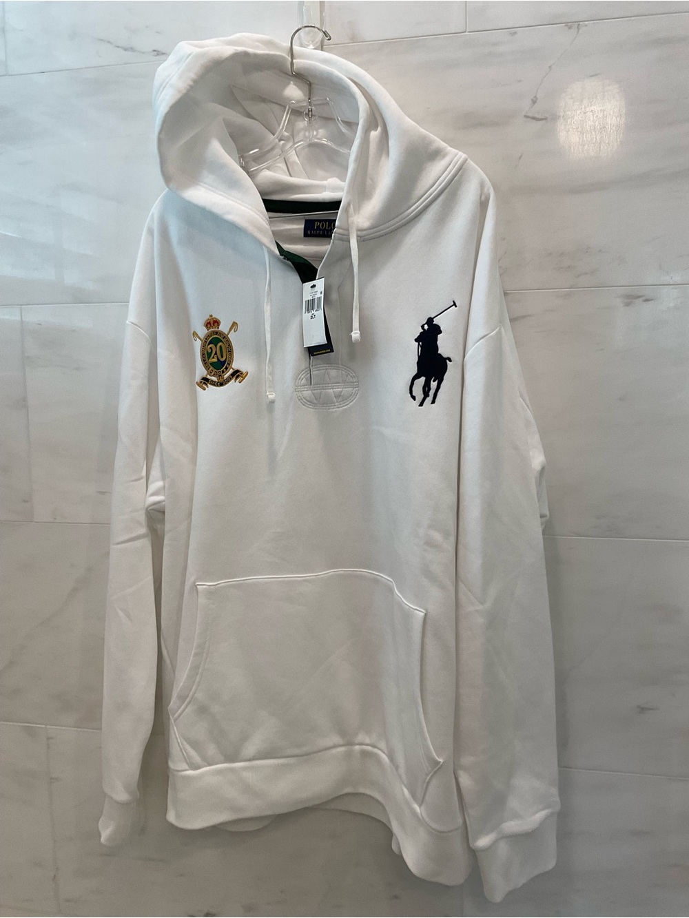 POLO Ralph Lauren White BIG PONY CREST #3 Hooded RUGBY Style Sweatshirt 2XLT W7